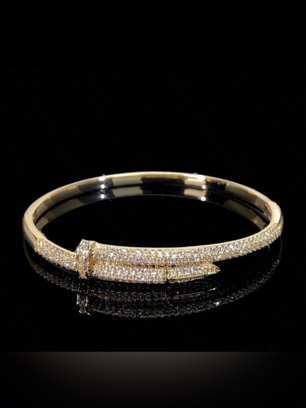 Gold Plated Stainless Steel Nail Bangle — Luxury Pave Crystal Bracelet